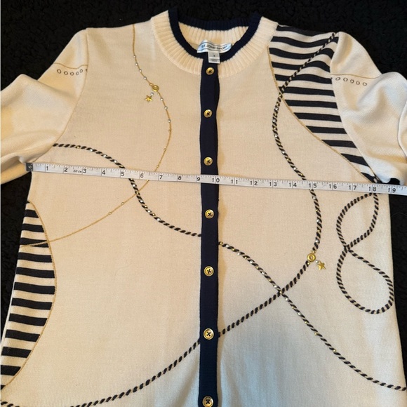 St John Sport Cream and Navy Nautical embellished Women's Cardigan - Picture 3 of 10